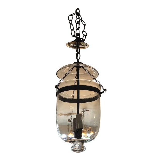 Antique Electrified Blown Glass Hanging Lantern For Sale
