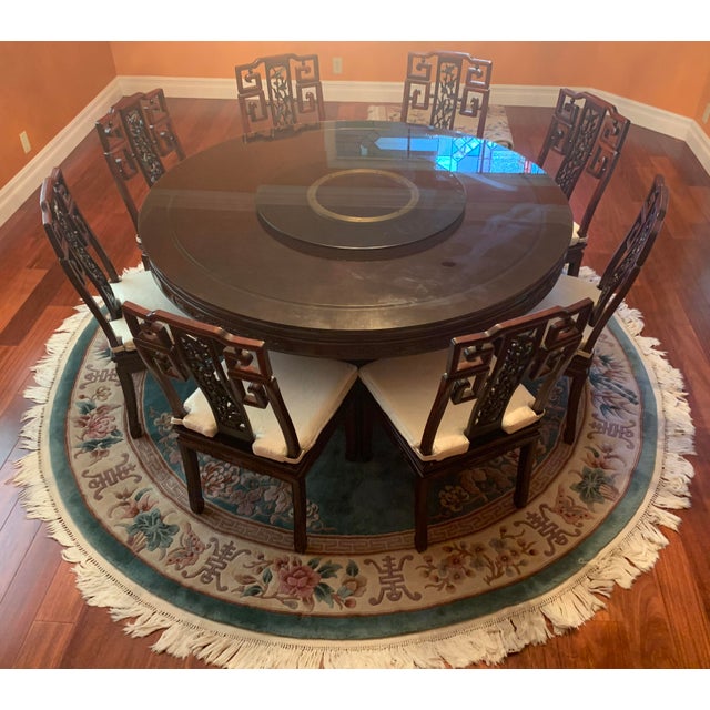 Chinese Rosewood Round Dining Set with Lazy Susan 9 Pieces Chairish
