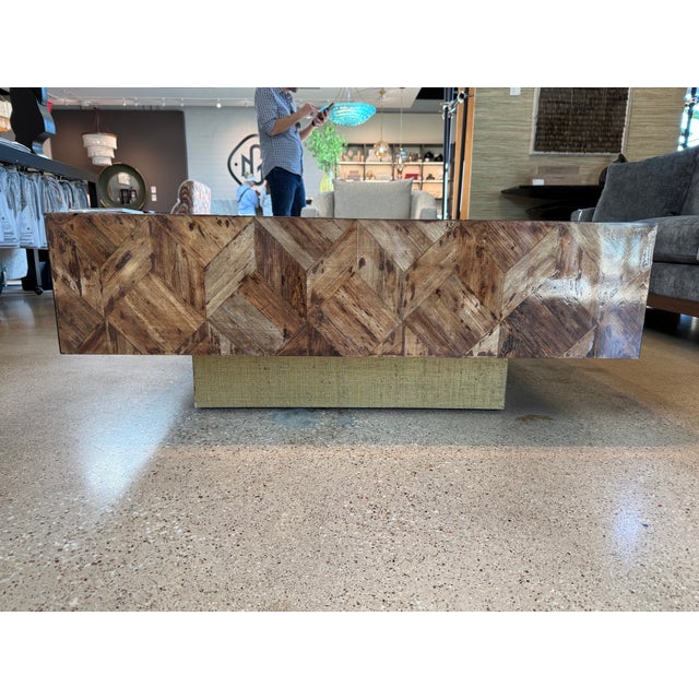 2020s Made Goods Lesandro Coffee Table 40" X 60" Banana Bark With Gold Raffia Base For Sale - Image 5 of 11
