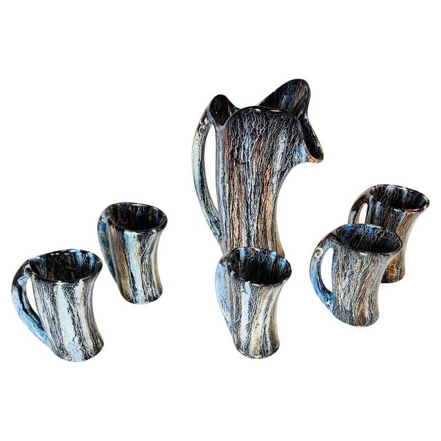 Vintage Ceramic Orangeade Set with Pitcher and Mugs from Vallauris, 1960s, Set of 7 For Sale - Image 13 of 13