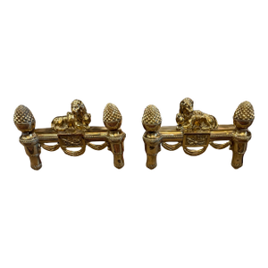 Pair of French Brass Chenets With Lions