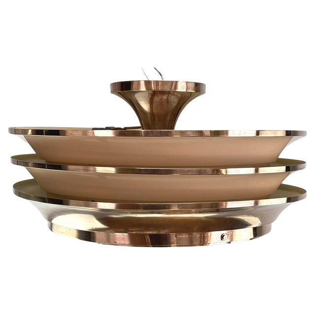 Art Deco Chandelier Hanging Lamp in Copper by Georges Halais for Eloctra, 1930s For Sale