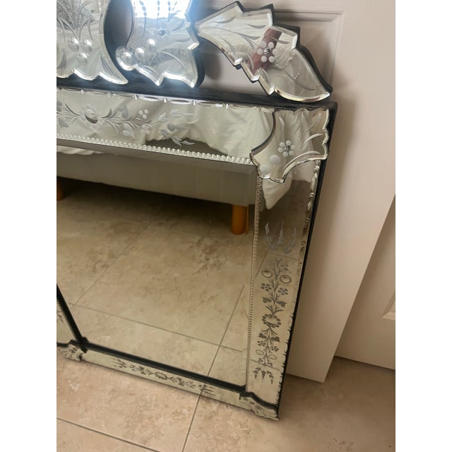 1990s Gorgeous Venetian Floral Etched Wall Mirror - 2 Available For Sale - Image 5 of 12