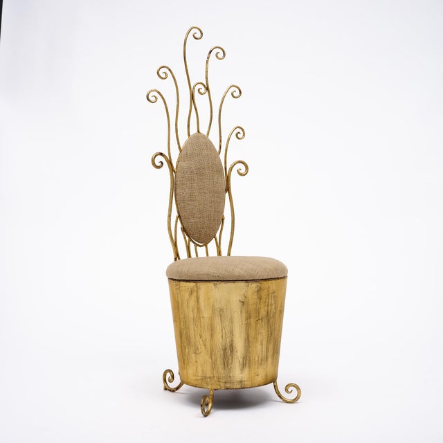 Gold Italian Mid-Century Gilt Wrought Iron Vanity Chair For Sale - Image 8 of 9