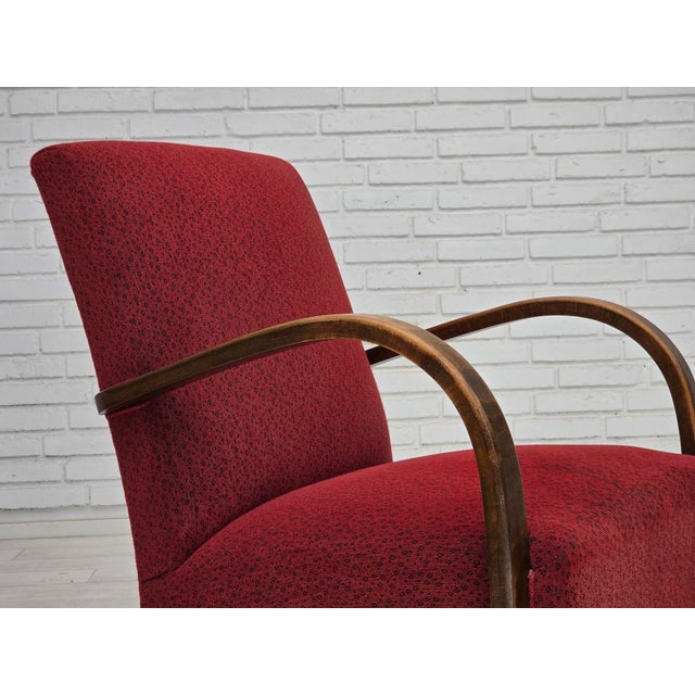 Mid-Century Modern Art Deco Danish Armchair in Red Furniture Wool and Beech Wood, 1950s For Sale - Image 3 of 18