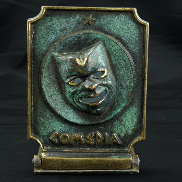 Green Pair of Mid Century Comedy and Drama Israeli Dayagi Brothers Bronze Bookends Circa 1960 For Sale - Image 8 of 10