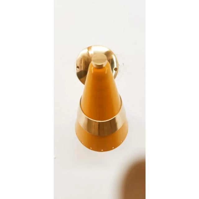 Yellow & Brass Adjustable Cone Sconce For Sale - Image 4 of 7