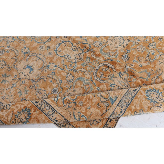 Antique Persian Tabriz Yellow, Blue Handmade Wool Rug For Sale - Image 4 of 6