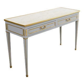 Neoclassical Louis XVI Style Bronze Mounted Marble Top Console Desk For Sale