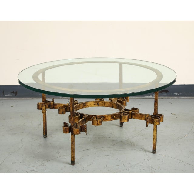 Mid-Century Modern Gilbert Poillerat Style Gilt Iron and Glass Coffee/Cocktail Table, C. 1950 For Sale - Image 3 of 17