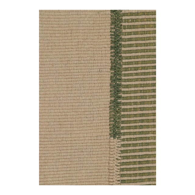 Rug & Kilim’s Contemporary Kilim With Textural Stripes in Beige & Green For Sale