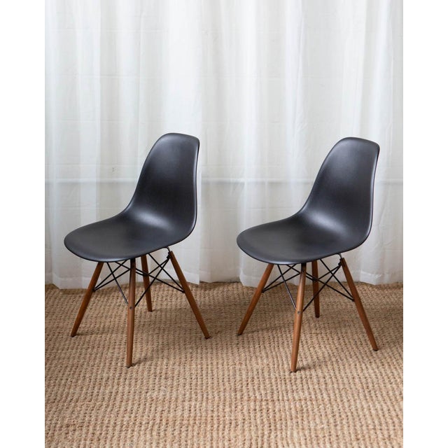 Black Eames Black Plastic Moulded Contemporary Dining Chairs - Set of 4 For Sale - Image 8 of 11