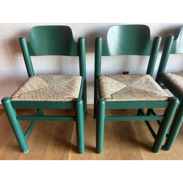 1970s Mid Century Green Padova Chairs With Striated Woven Rush Seats Attributed to Hank Lowenstein For Sale - Image 10 of 15