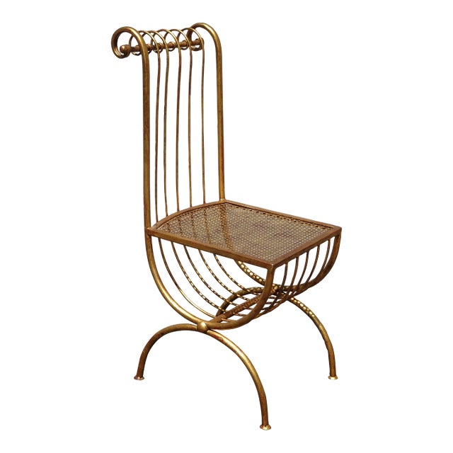 Italian Hollywood Regency Gold Gilded Chair Rolled Backrest by S. Salvadori For Sale