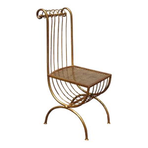 Italian Hollywood Regency Gold Gilded Chair Rolled Backrest by S. Salvadori