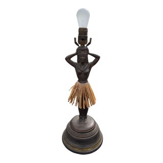 Mid-Century Dodge Hula Girl Copper Table Lamp W/ Lamp Shade For Sale
