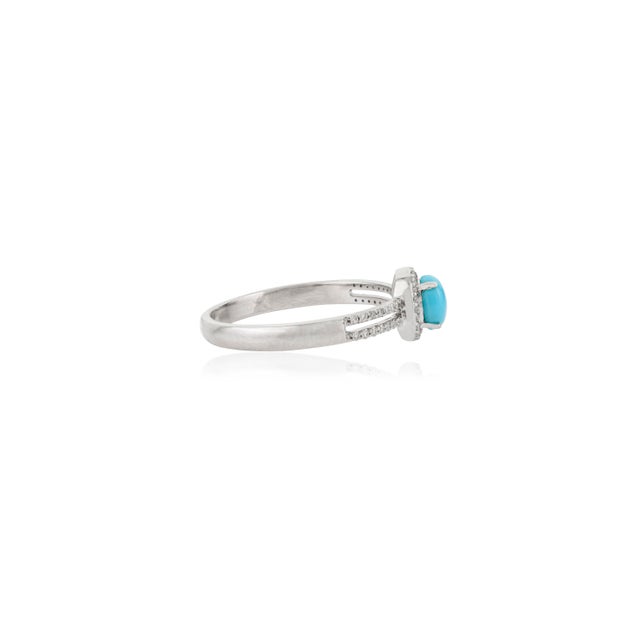 Not Yet Made - Made To Order 14k White Gold Diamond Turquoise Engagement Ring for Women Size 6 For Sale - Image 5 of 10
