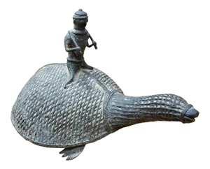 Late 19th Century Man Riding Turtle Bronze Sculpture From Benin