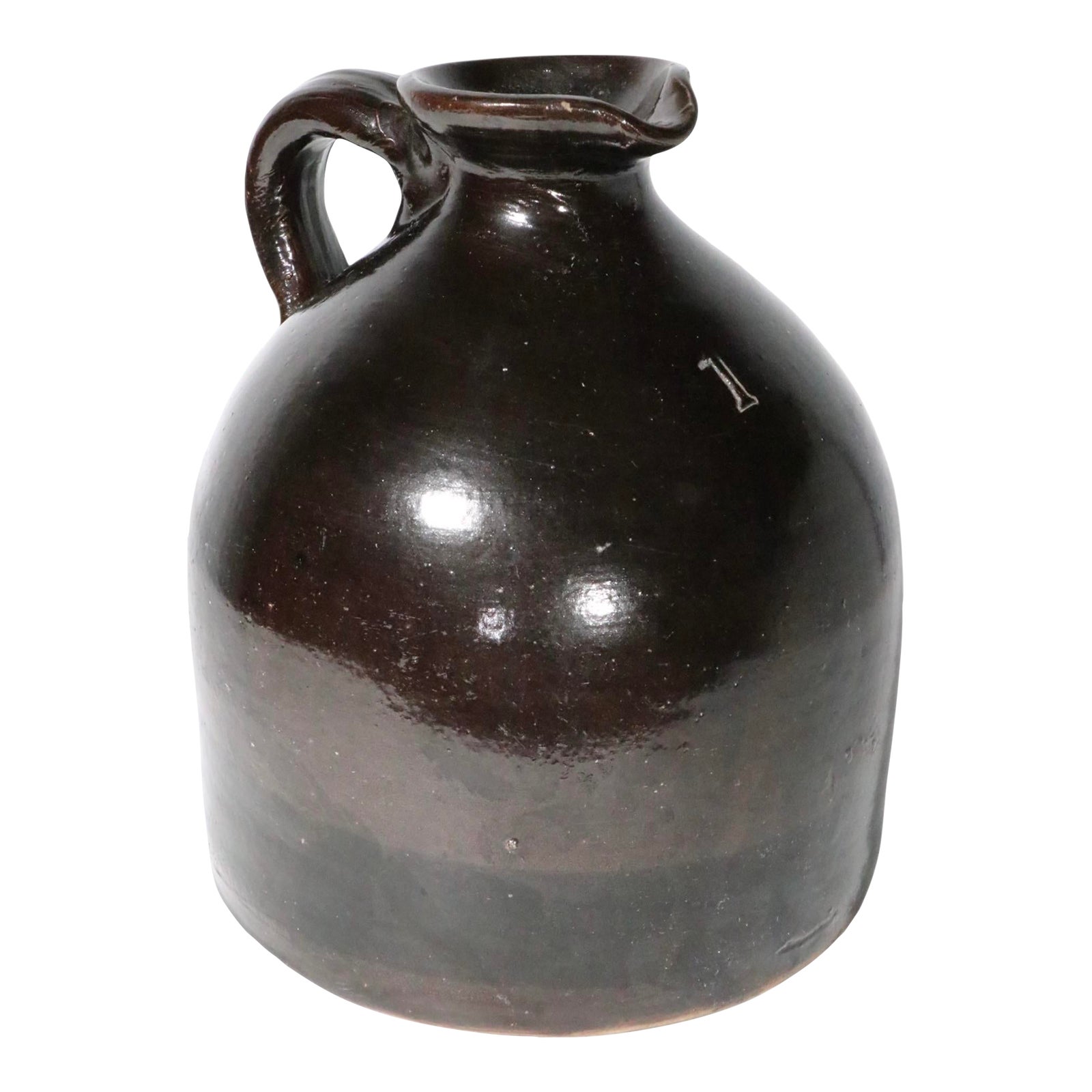 Antique Albany Brown Slip Ware Whiskey Jug Crock | Chairish