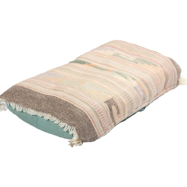 78806 Vintage Pastel Tribal Turkish Kilim Pillow, 01'03 x 01'08. Elevate your interior decor with this exquisite handwoven...