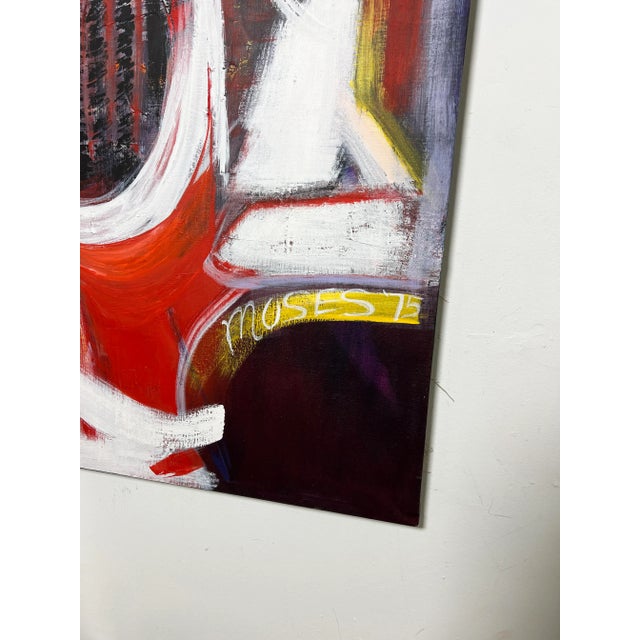 Paint D. 1975 Large Abstract Expressionist Painting Signed Moses For Sale - Image 7 of 8