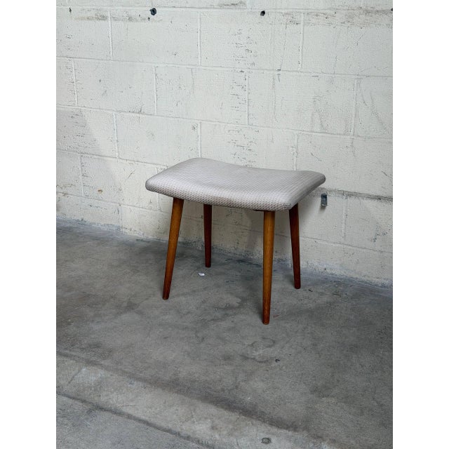 Mid 20th Century Vintage Danish Mid Century Modern Teak Vanity Stool Ottoman For Sale - Image 5 of 9
