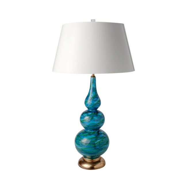 Mid Century Blue Glazed Ceramic Table Lamp For Sale