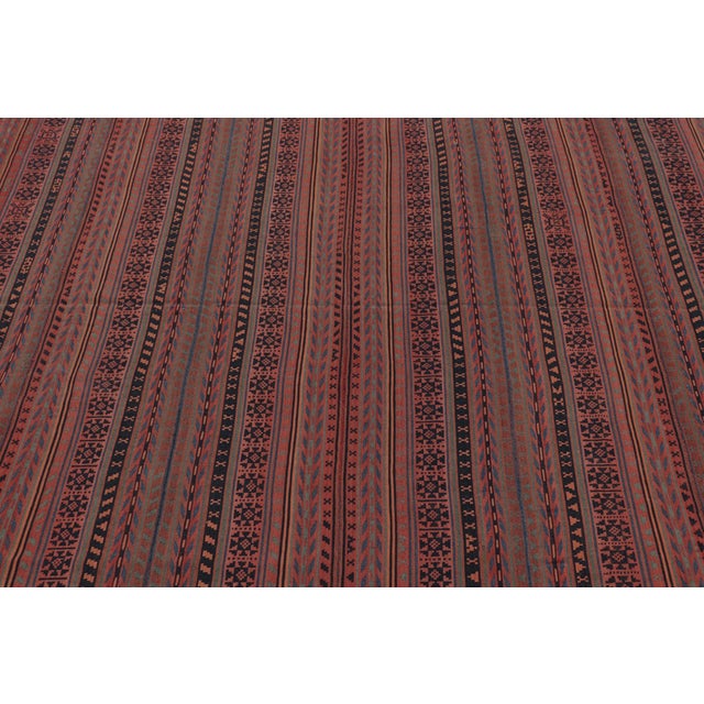Brown Vintage Persian Tribal Square Kilim, Red & Teal Geometric Stripes - Rug & Kilim For Sale - Image 8 of 10