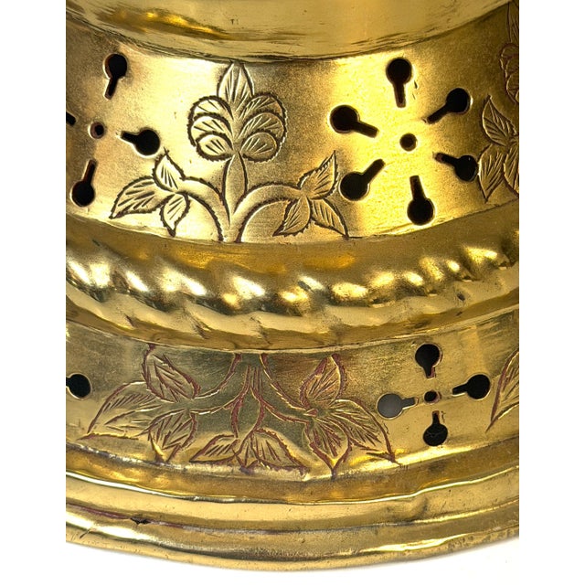Large Dutch Baroque Engraved & Pierced Brass Chamber Candlestick Ventilated Base For Sale - Image 18 of 18