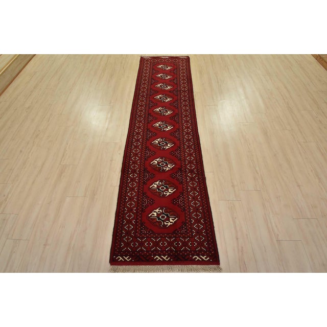 Tribal Turkmen Runner 2’6” X 9’7” Red Wool Vintage Tribal Hand-Knotted Oriental Rug For Sale - Image 3 of 13
