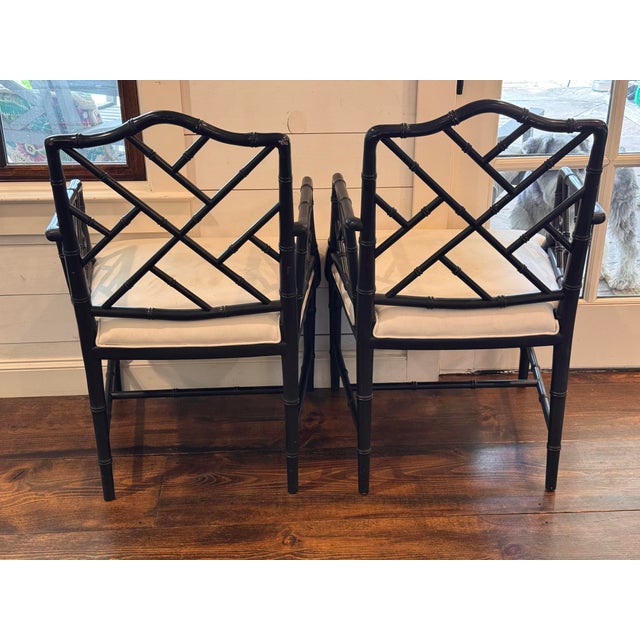 Transitional Contemporary Pair of Chinese Chippendale Style Armchairs For Sale - Image 3 of 7
