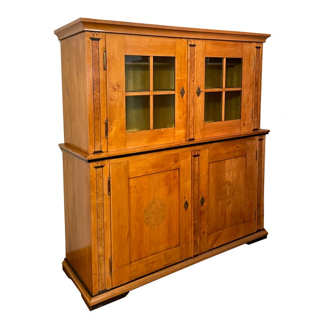 Biedermeier Buffets in Cherry Wood, Birch and Ebonization Veneered on Softwood Body, 1820s, Set of 2, in Good conditions....