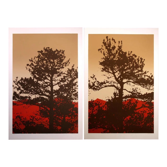 1980s Jim Boutwell "Ponderosa I & II" Diptych Hand Signed Art Serigraphs - Set of 2 For Sale
