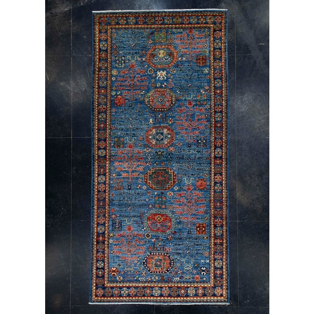 Blue Oriental Handmade Runner Rug 5' x 10'7" #17011 For Sale - Image 8 of 8