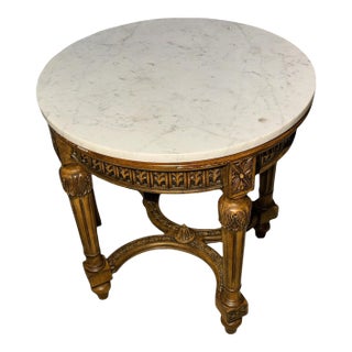 Mid 20th Century Oversized 24.5” Louis XVI Marble Top Side Table – Attributed to Hooker Furniture For Sale
