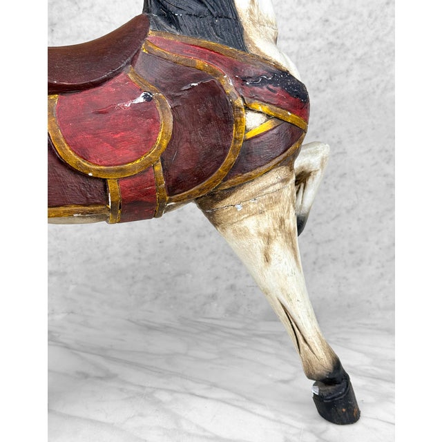 White Vintage 24" Traditional Folk Art Hand Painted Carousel Horse For Sale - Image 8 of 12