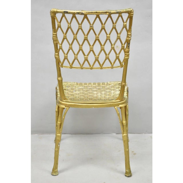 Vintage Hollywood Regency Faux Bamboo Basketweave Lattice Aluminum Side Chair For Sale - Image 10 of 13