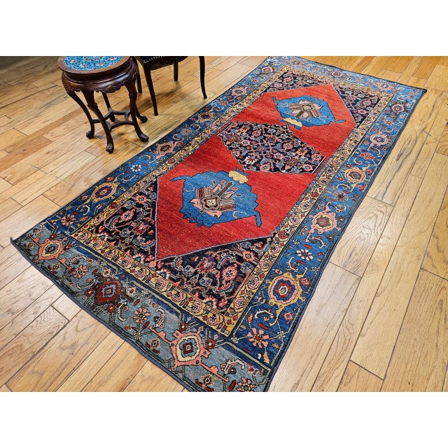 Vintage Persian Bidjar Gallery Rug, Hand-Knotted Wool, Geometric Pattern, Carnelian Red & Blue, 5x9 For Sale - Image 10 of 18