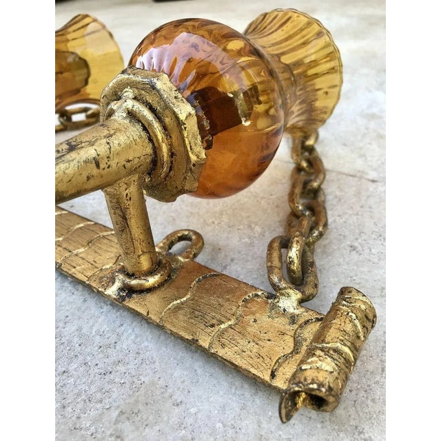 Mid-20th-Century Iron and Colored Glass Wall Lights, 1960s, Set of 3 For Sale - Image 10 of 18