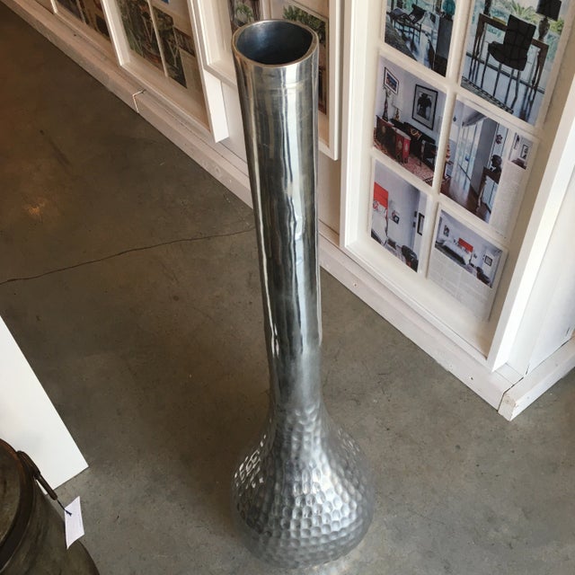 Silver Silver Hand - Hammered Metal Tall Vassel/ Vase For Sale - Image 8 of 10
