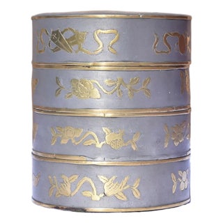 Late 19th Century Chinese Pewter Four-Tier Stacking Sweetmeat Box For Sale