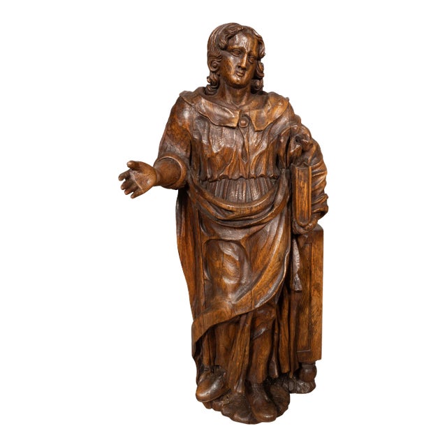 Flemish Baroque Carved Oak Figure Of A Scholar For Sale
