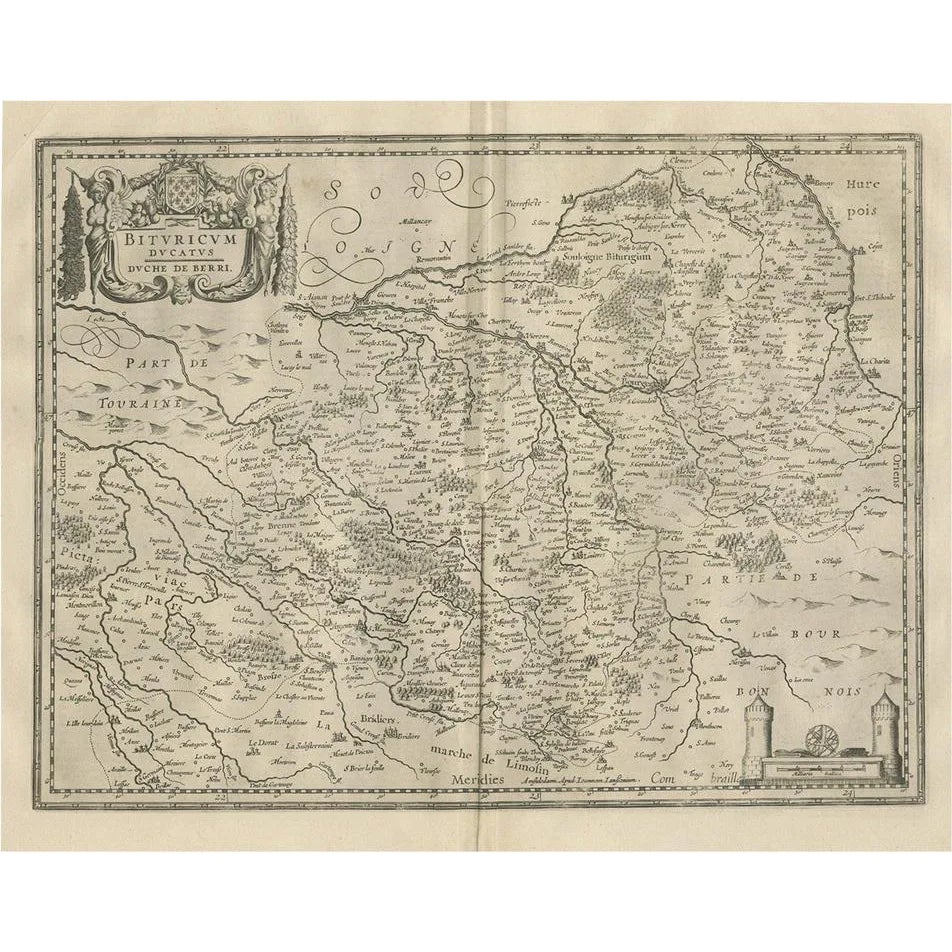 Antique Map of the Berry Region, France, 1657 | Chairish