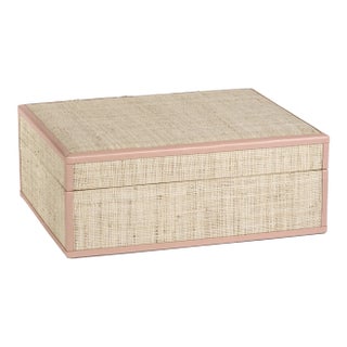 Reggio Raffia Decorative Box with Pink Trim, Large For Sale