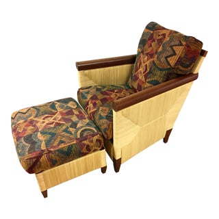 1990’s Donghia Merbau Lounge Chair & Ottoman by John Hutton For Sale