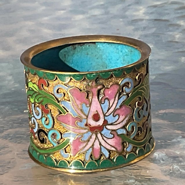 Chinese Champleve Cloissone Enamel Chinese Napkin Rings- Set of 6 For Sale - Image 3 of 8