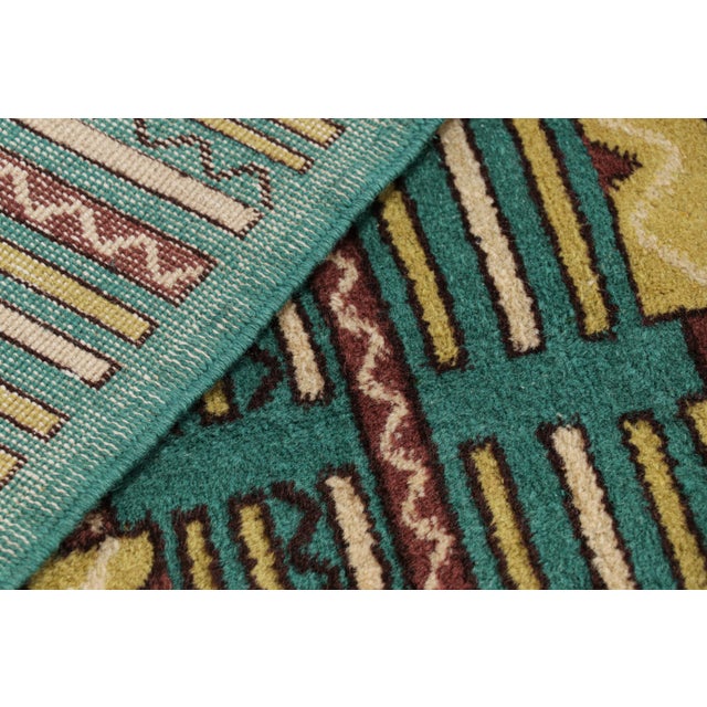 Teal Vintage Zeki Müren Rug in Teal With Geometric Patterns, From Rug & Kilim For Sale - Image 8 of 8