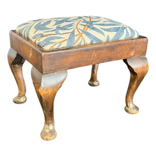 Antique Queen Anne Ottoman in Upholstery and Cabriole Legs by William Morriss, 1890s For Sale