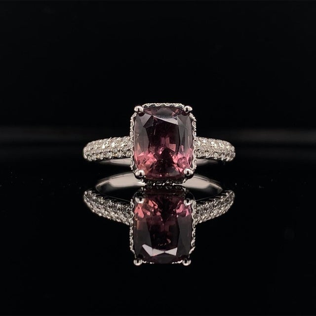 Metal Diamond Sapphire Ring 18k Gold WG Women 3.027 TCW Certified For Sale - Image 7 of 12