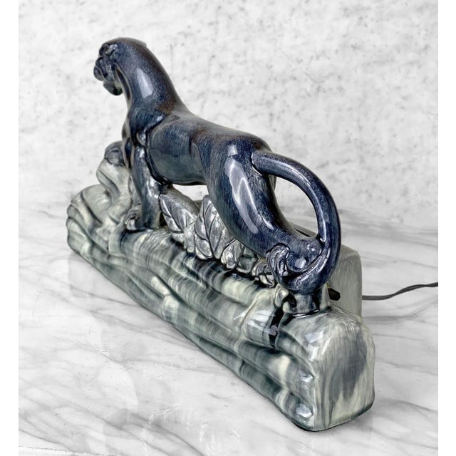 MidCentury Modern Porcelain Black Panther Tv Table Lamp Chairish